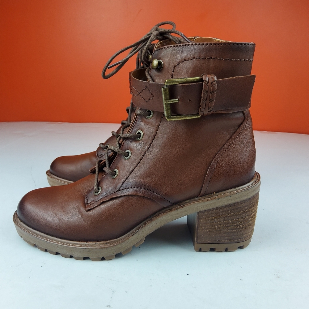 Zodiac Women Block heel Lace up Ankle Combat Boot Brown Leather 7M (lot …